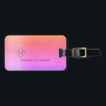 Elegant purple pink monogrammed name modern luggage tag<br><div class="desc">Modern luxury exclusive looking luggage tag on a faux metallic brushed purple pink holographic gradient background with geometric diamond shaped monogram. Personalise it with your name,  monogram,  and details on both sides!</div>