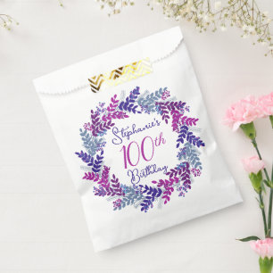 Elegant Purple Pink Wreath 100th Birthday Party Favour Bags