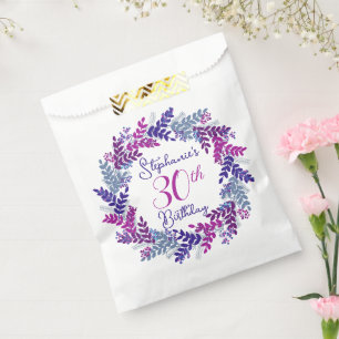 Elegant Purple Pink Wreath 30th Birthday Party Favour Bags