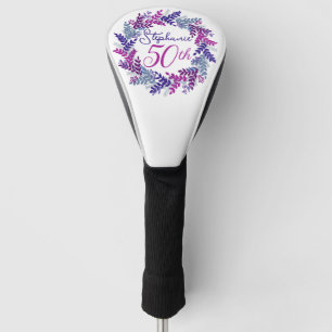 Elegant Purple Pink Wreath 50th Birthday Golf Head Cover