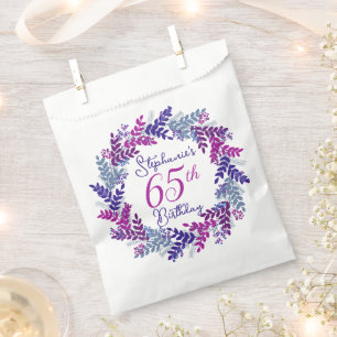 Elegant Purple Pink Wreath 65th Birthday Favour Bags