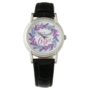 Elegant Purple Pink Wreath 65th Birthday Watch