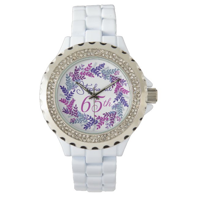 Elegant Purple Pink Wreath 65th Birthday Watch (Front)