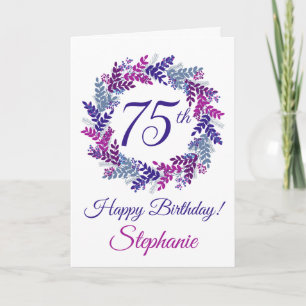 Elegant Purple Pink Wreath 75th Birthday Card