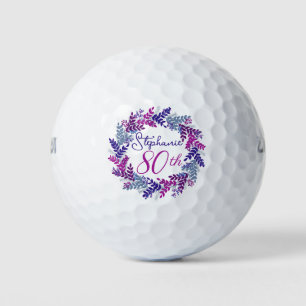 Elegant Purple Pink Wreath 80th Birthday Golf Balls