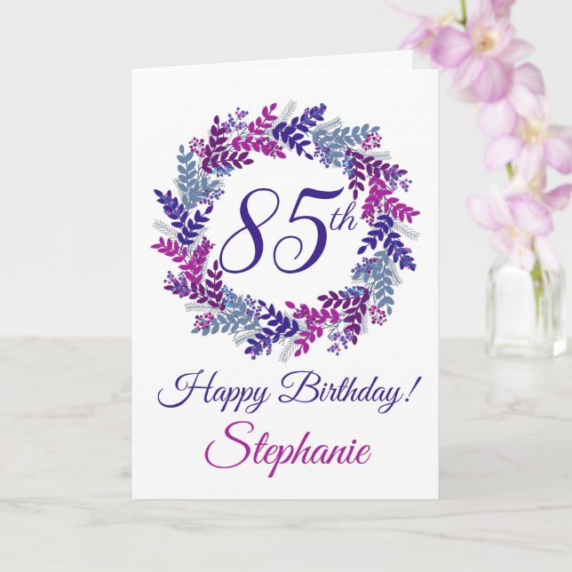 Elegant Purple Pink Wreath 85th Birthday Card (Orchid)