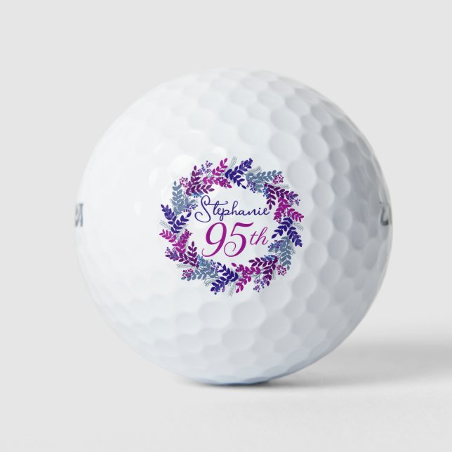 Elegant Purple Pink Wreath 95th Birthday Golf Balls (Front)