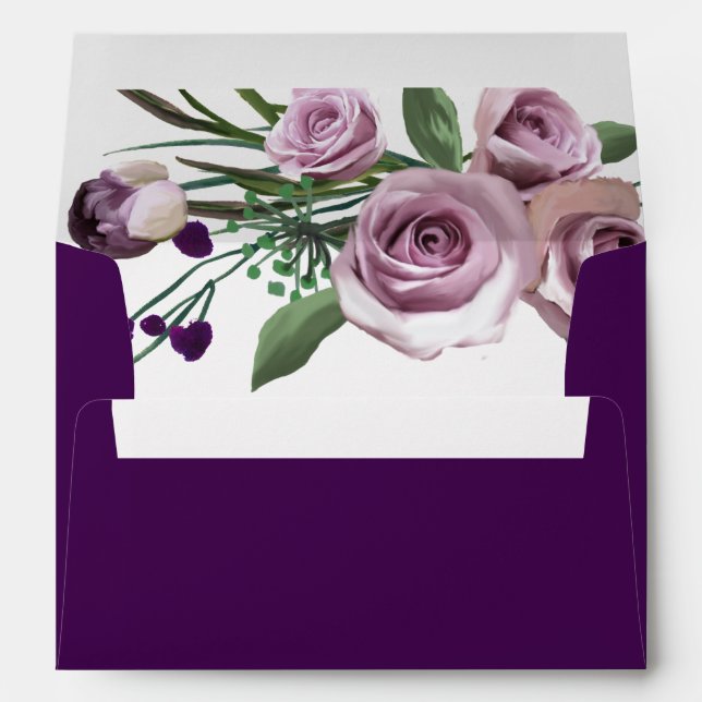 Elegant Purple Plum Rose  Wedding Birthday Envelope (Back (Bottom))