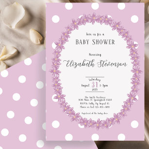 Elegant Purple Polka Dots Floral Baby Shower Invitation