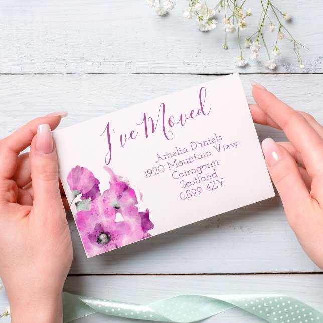 Elegant Purple Poppy Moving Postcard (Botanical new home address cards custom made to order. Stylish, elegant and sure to impress.)