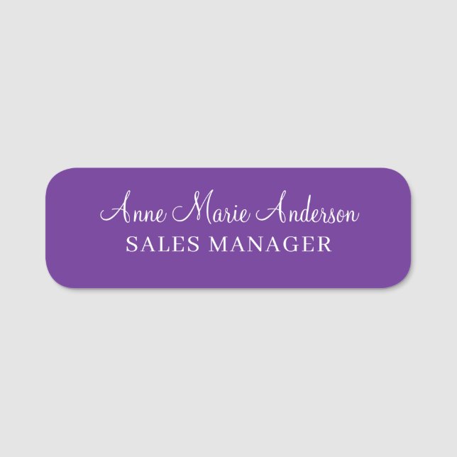 Elegant Purple Professional Name  Tag (Front)