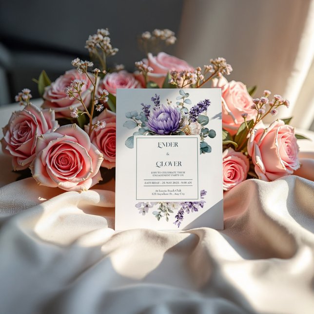 Elegant Purple Protea Lavender Eucalyptus Invitation (Creator Uploaded)