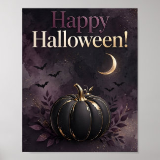 Elegant Purple Pumpkin Happy Halloween Art Print -