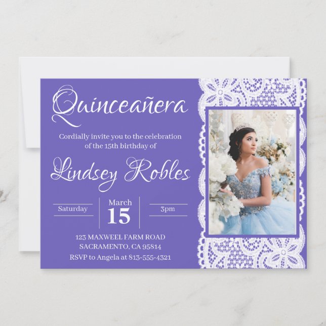 Elegant Purple Quinceanera Photo Invitations (Front)