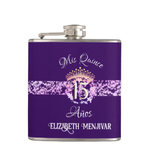 Elegant Purple Quinceañera Spanish Hip Flask