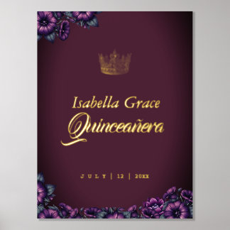 Elegant Purple Quinceañera with Script and Floral Foil Prints