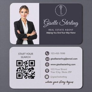 Elegant Purple Realtor QR Code Business Card