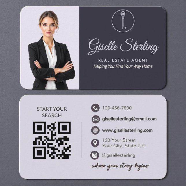 Elegant Purple Realtor QR Code Business Card (Creator Uploaded)