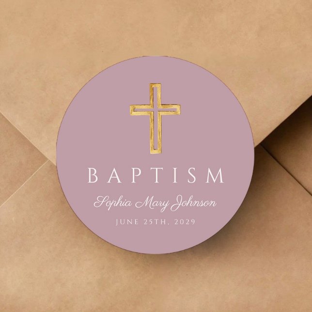 Elegant Purple Religious Cross Baptism Classic Round Sticker (Elegant Purple Religious Cross Baptism Classic Round Sticker)