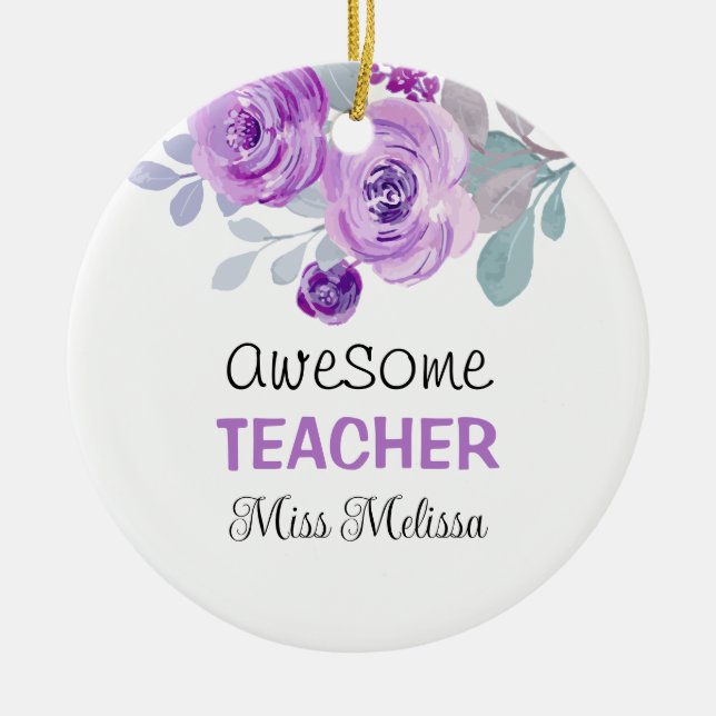 Elegant Purple Rose Awesome Teacher Gift  Ceramic Tree Decoration (Front)
