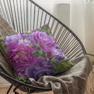 Elegant Purple Rose Blooms Floral Cushion