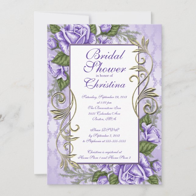 Elegant Purple Rose Bridal Shower invitations (Front)