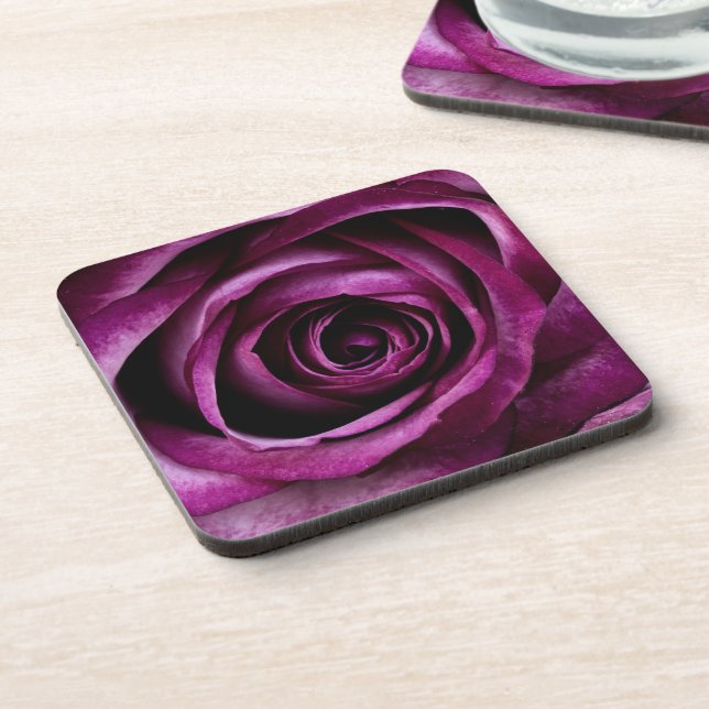 Elegant Purple Rose Close Up Coaster (Left Side)