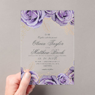 Elegant Purple Rose Floral Garden Wedding Acrylic Invitations
