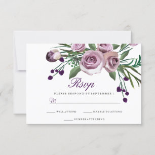 Elegant Purple Rose Floral Wedding RSVP Card