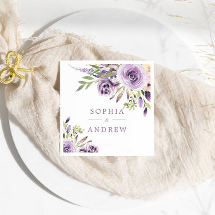 Elegant Purple Rose Flowers Wedding Napkins