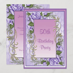 Elegant Purple Rose Framed 50th Birthday Invitation