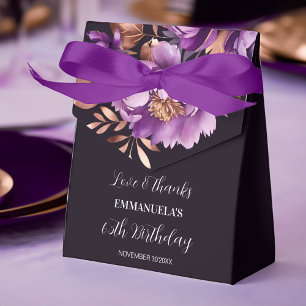 Elegant purple rose gold peonies floral birthday favour box