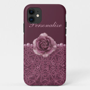 Elegant Purple Rose, Lace & Pearls Case-Mate iPhone Case