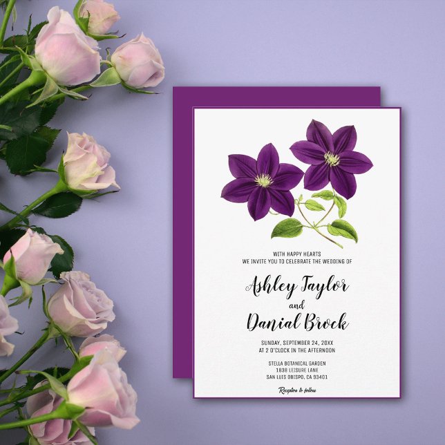 Elegant Purple Rose Romantic Summer Floral Wedding Invitation (Creator Uploaded)