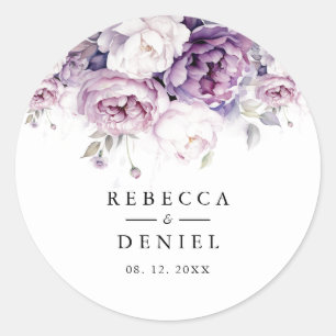 Elegant Purple Rose Watercolor Floral Wedding Classic Round Sticker