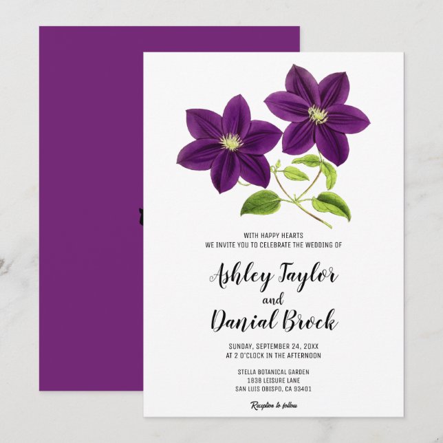 Elegant purple rose watercolor floral Wedding Invi Invitation (Front/Back)