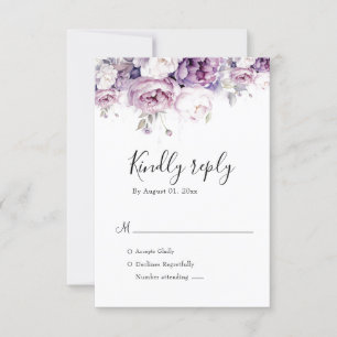 Elegant Purple Rose Watercolor Floral Wedding RSVP Card