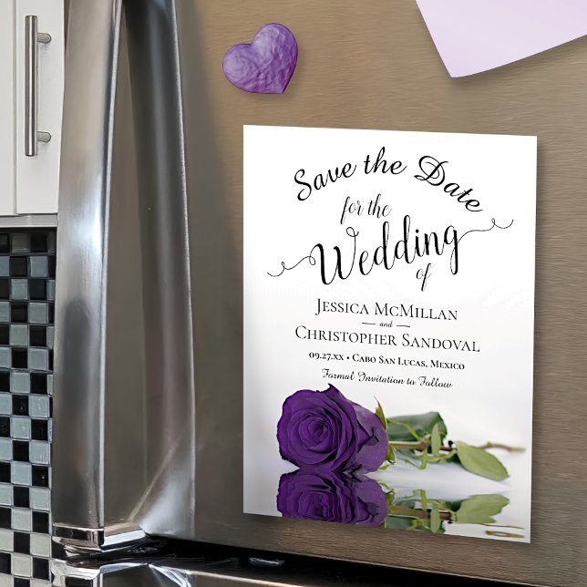 Elegant Purple Rose Wedding Save the Date Magnet (Creator Uploaded)