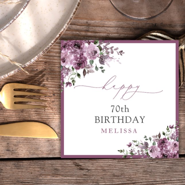 Elegant Purple Roses 70th Birthday Party Napkin (Creator Uploaded)