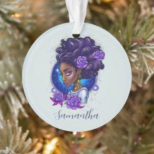 Elegant Purple Roses Afro Woman Ornament