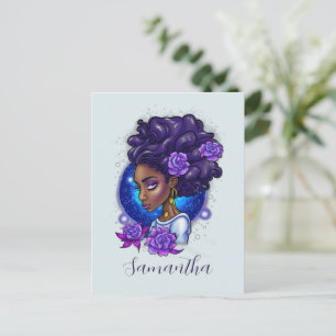 Elegant Purple Roses Afro Woman Postcard