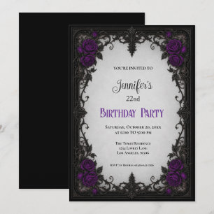 Elegant Purple Roses Birthday Invitation