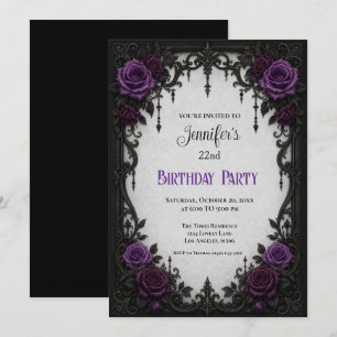 Elegant Purple Roses Birthday Invitation