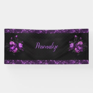Elegant Purple Roses & Border on Black Personalise Banner