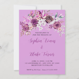 Elegant Purple Roses Floral Plum Purple Wedding Invitation