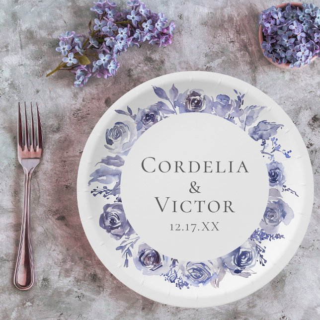 Elegant Purple Roses Floral Winter Evening Wedding Paper Plate (Creator Uploaded)