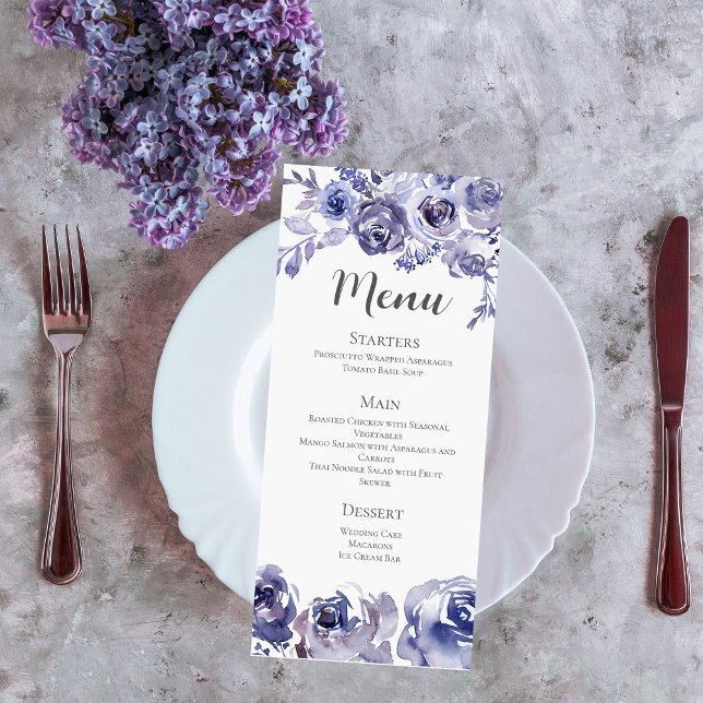 Elegant Purple Roses Floral Winter Wedding Dinner Menu (Creator Uploaded)