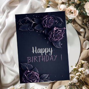 Elegant Purple Roses Gothic Birthday Card