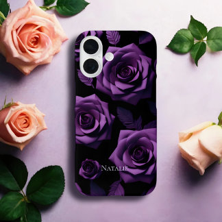 Elegant Purple Roses Monogram  iPhone 16 Case