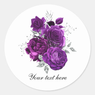 Elegant purple roses Wedding customisable Classic Round Sticker